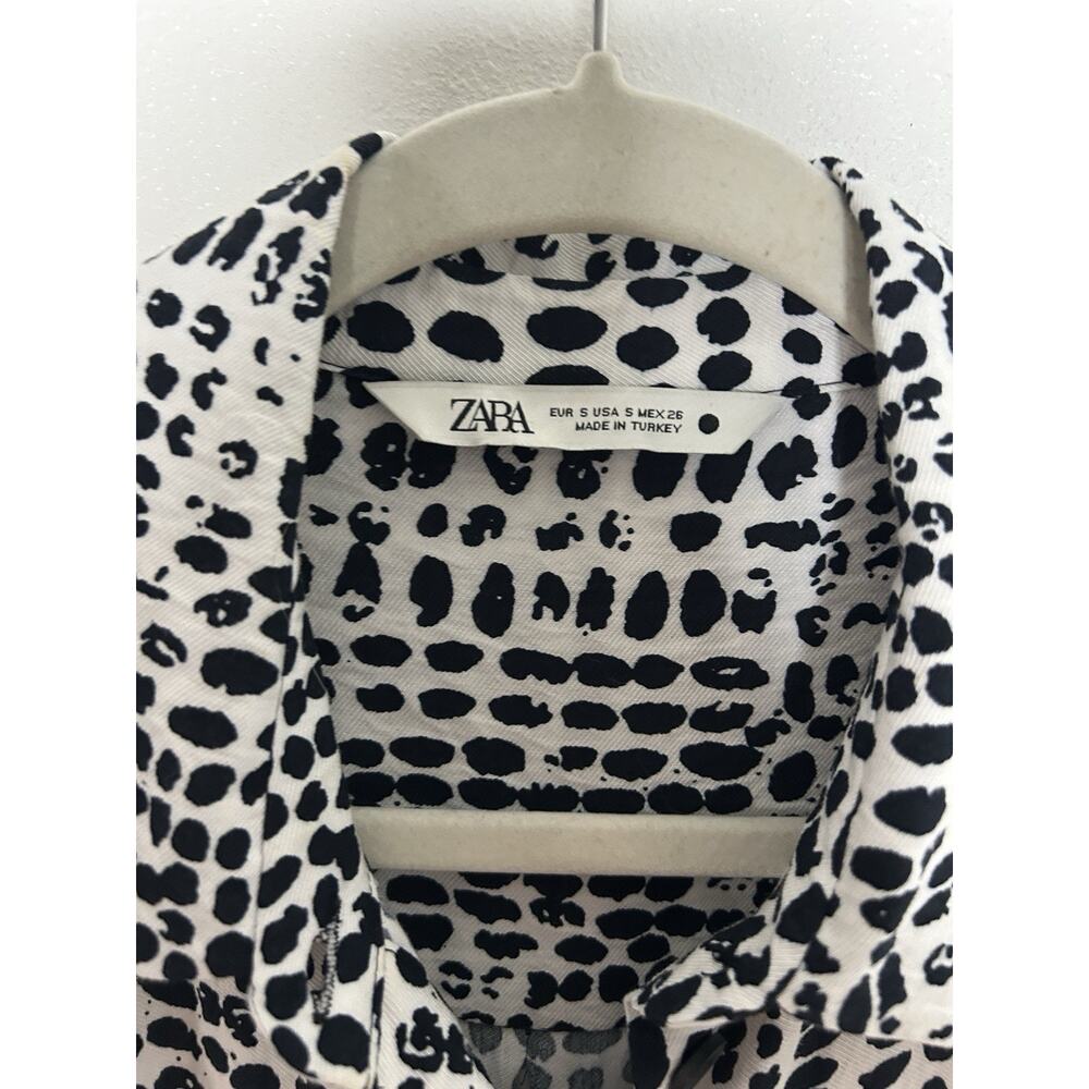 Zara Long Printed Black and White Long Sleeve Button Down Belted Dress Sz Small - Picture 2 of 6